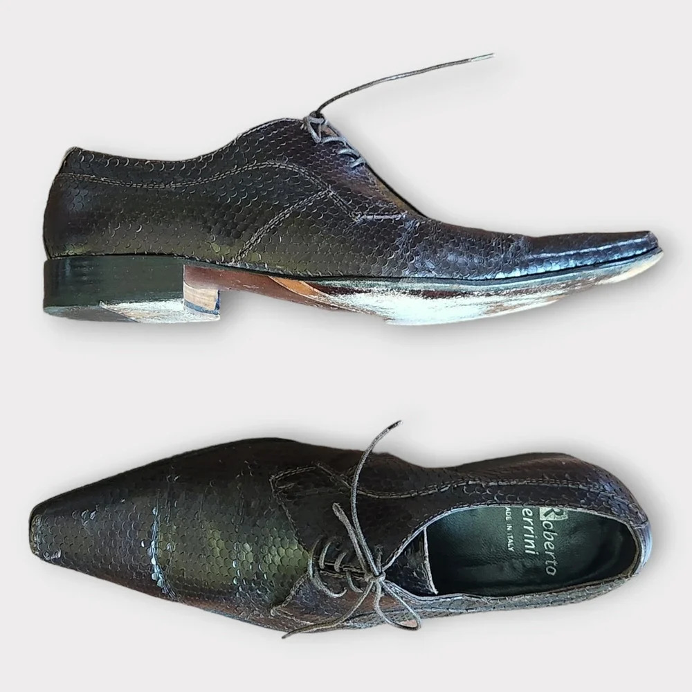 Roberto Guerrini Mens Dress Shoes Size EU 42 US 9 Genuine Snakeskin Leather